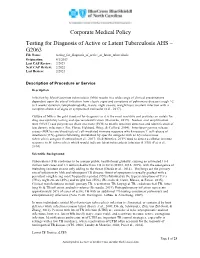 Testing for Diagnosis of Active Or Latent Tuberculosis