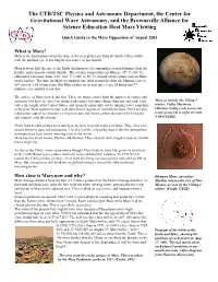 The UTB/TSC Physics and Astronomy Department, the Center for Gravitational Wave Astronomy, and the Brownsville Alliance for Science Education Host Mars Viewing