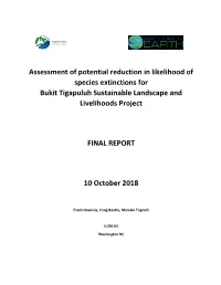 Assessment of Potential Reduction in Likelihood of Species Extinctions for Bukit Tigapuluh Sustainable Landscape and Livelihoods Project