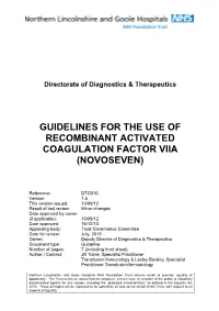 Guidelines for the Use of Recombinant Activated Coagulation Factor Viia (Novoseven)