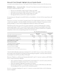 Microsoft Cloud Strength Highlights Second Quarter Results