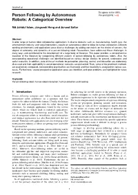 Person Following by Autonomous Robots: a Categorical Overview