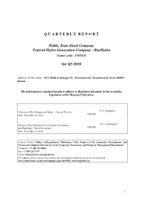 Q U a R T E R L Y R E P O R T Public Joint-Stock Company Federal