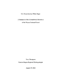 U.S. Forest Service White Paper a Summary of the Groundwater