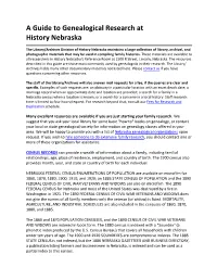 A Guide to Genealogical Research at History Nebraska