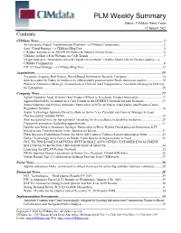 PLM Weekly Summary Editor: Cimdata News Team 15 January 2021 Contents Cimdata News