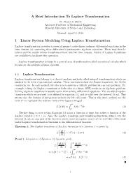 1 Linear System Modeling Using Laplace Transformation