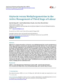 Oxytocin Versus Methylergometrine in the Active Management of Third Stage of Labour