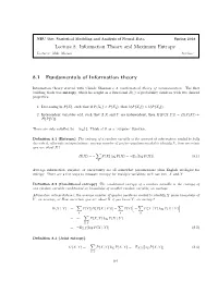 Information Theory and Maximum Entropy 8.1 Fundamentals of Information Theory