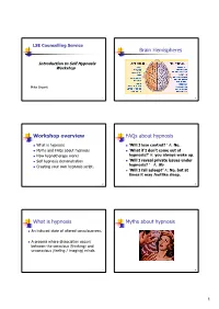 Workshop Overview What Is Hypnosis Brain Hemispheres Faqs About Hypnosis Myths About Hypnosis