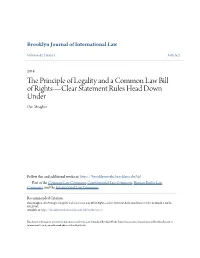 The Principle of Legality and a Common Law Bill of Rights—Clear Statement Rules Head Down Under, 42 Brook