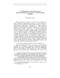 A Pluralistic Analysis of the Therapist/Physician Duty to Warn Third Parties