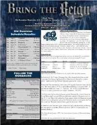Old Dominion Schedule/Results: FOLLOW the MONARCHS