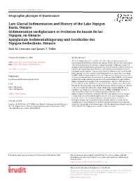 Late Glacial Sedimentation and History of the Lake Nipigon Basin