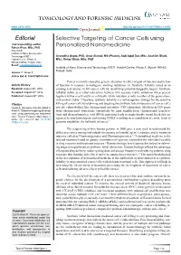 Selective Targeting of Cancer Cells Using Personalized Nanomedicine Editorial