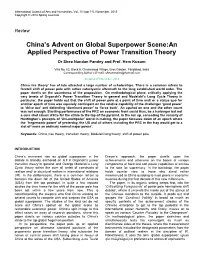 An Applied Perspective of Theoretical Constructs on China's Advent As