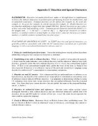 Appendix C Diacritics and Special Characters