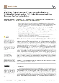 Modeling, Optimization and Performance Evaluation of Tic/Graphite Reinforced Al 7075 Hybrid Composites Using Response Surface Methodology