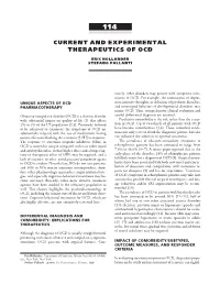 Current and Experimental Therapeutics of Ocd
