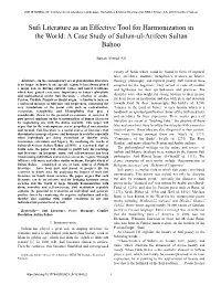 Sufi Literature As an Effective Tool for Harmonization in the World: a Case Study of Sultan-Ul-Arifeen Sultan Bahoo