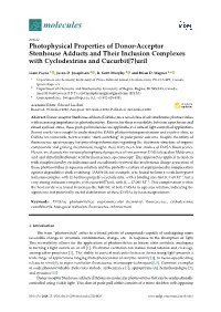 Photophysical Properties of Donor-Acceptor Stenhouse Adducts and Their Inclusion Complexes with Cyclodextrins and Cucurbit[7]Uril