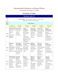 International Conference on Game Theory Schedule of Talks Sunday