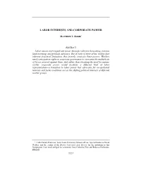 Labor Interests and Corporate Power
