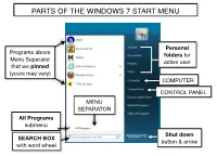 Parts of the Windows 7 Start Menu