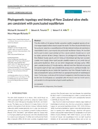 Phylogenetic Topology and Timing of New Zealand Olive Shells Are Consistent with Punctuated Equilibrium