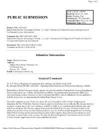 Comment from Manna Jo Greene on the Indian Point Consideration of Approval of Transfer of Control of Licenses and Conforming