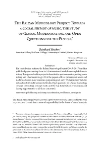 The Balzan Musicology Project Towards a Global History of Music, the Study of Global Modernisation, and Open Questions for the Future*