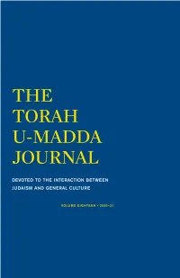 The Torah U-Madda Journal Devoted to the Interaction Between Torah and General Culture