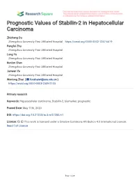 Prognostic Values of Stabilin-2 in Hepatocellular Carcinoma