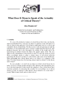 What Does It Mean to Speak of the Actuality of Critical Theory?