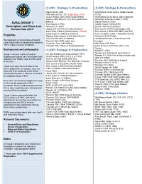 SVRA GROUP 3 Description and Class List
