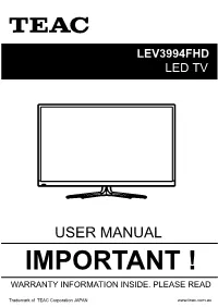 User Manual Important ! Warranty Information Inside