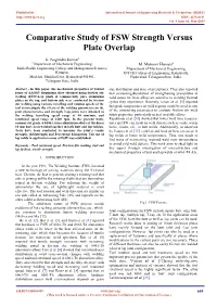 Comparative Study of FSW Strength Versus Plate Overlap