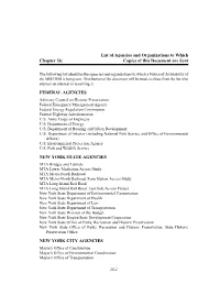 List of Agencies and Organizations to Which Chapter 26: Copies of This Document Are Sent