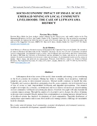 Socio-Economic Impact of Small Scale Emerald Mining on Local Community Livelihoods: the Case of Lufwanyama District