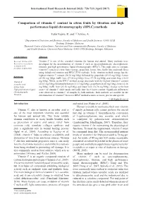 Comparison of Vitamin C Content in Citrus Fruits by Titration and High Performance Liquid Chromatography (HPLC) Methods