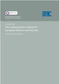 The Consequences of Brexit for European Defence and Security