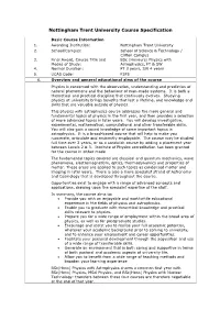 Nottingham Trent University Course Specification