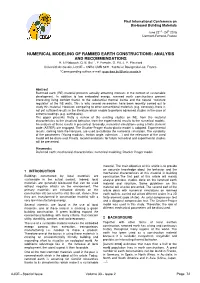 Numerical Modeling of Rammed Earth Constructions: Analysis and Recommendations R