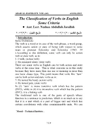 The Classification of Verbs in English Some Criteria the Classification of Verbs in English Some Criteria Asst