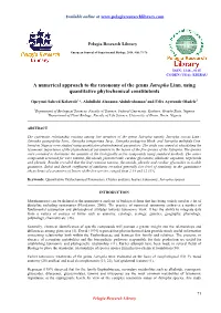 A Numerical Approach to the Taxonomy of the Genus Jatropha Linn. Using Quantitative Phytochemical Constitutents