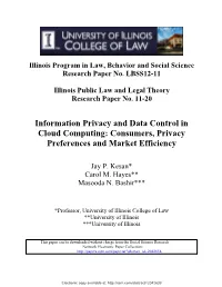 Information Privacy and Data Control in Cloud Computing: Consumers, Privacy Preferences and Market Efficiency