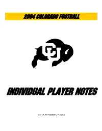 Individual Player Notes
