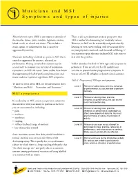 Musicians and MSI: Symptoms and Types of Injuries