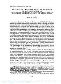 Physicians, Chemists and the Analysis of Mineral Waters: "The Most Difficult Part of Chemistry"
