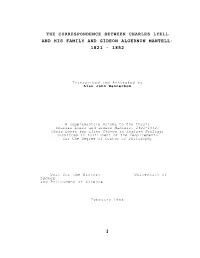 The Correspondence Between Charles Lyell and His Family and Gideon Algernon Mantell: 1821 - 1852